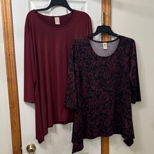 Set of 2 Pretty Burgundy and Black Patterned Women's Tops—size 2X
